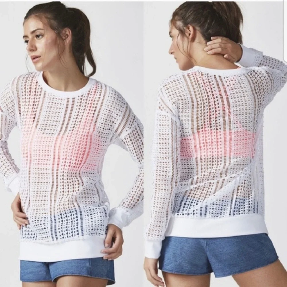 FABLETICS Sophie Crocheted Open Knit Long Sleeve Sweater—SZ. XS